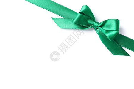 绿丝带蝴蝶结孤立在白色背景上礼品概念图片