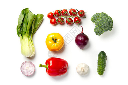 生蔬菜黄瓜紫色卷心菜菠西红柿番茄洋葱花椰菜香草图片
