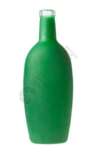 在白色背景上隔离的打开绿色酒瓶背景图片