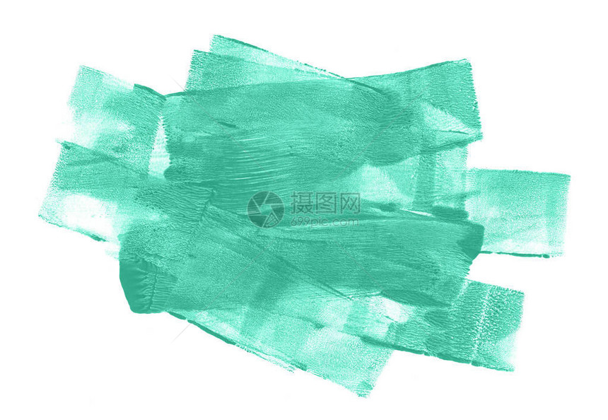 孤立在白色背景上的抽象绿色中风手绘彩框架Grunge油漆滚筒现代质感的形状图片