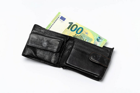 黑皮男子钱包和100欧图片