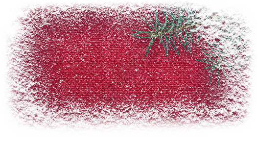 圣诞树枝上满是雪花在红色画布角的落横背景图片