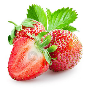 草莓叶子被白色隔离的组合物背景图片