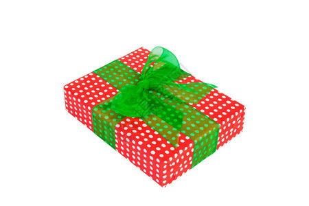 圣诞节或其他节日手工制作的礼物用红纸用绿丝带图片