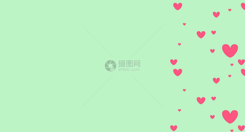 绿色背景红色和粉红色的心爱剪纸顶视图构复制空间简约设计装饰2月14日或月快乐情人节图片