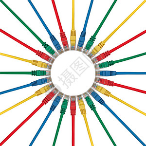 白色背景上隔离的有色以太网连接电缆插头小圆环ColoredEth图片