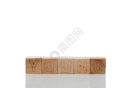 在白色背景特写上年轻字母的Wood图片