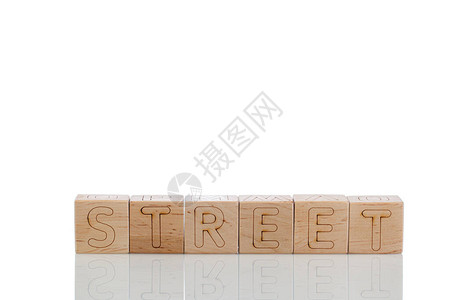 在白色背景特写上字母街道的Wood图片