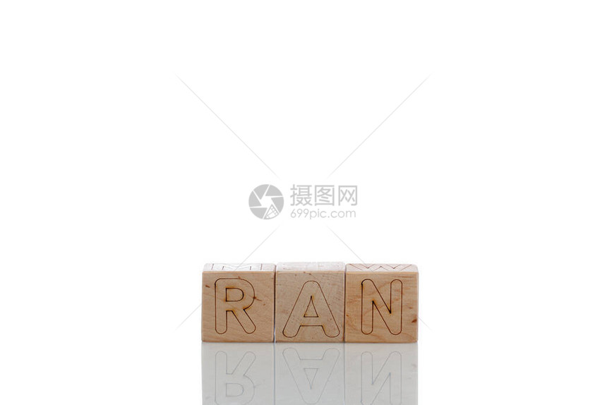 在白色背景特写上用字母运行的Wood图片