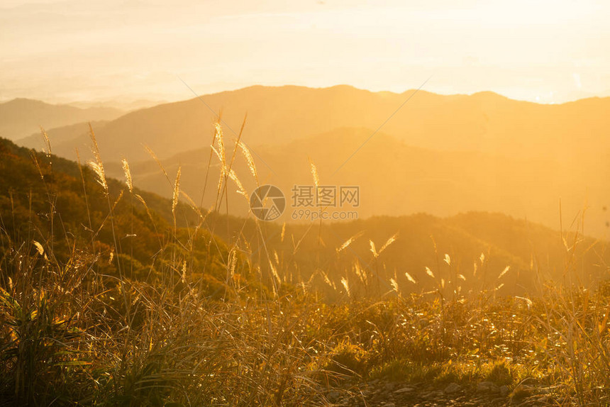 日本福岛秋色红叶黄昏日落山图片