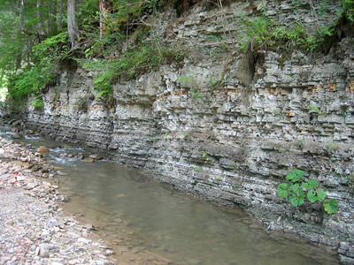 峡谷壁上有层状岩石图片