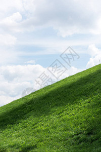 蓝天白云映衬下的青草山风景图片