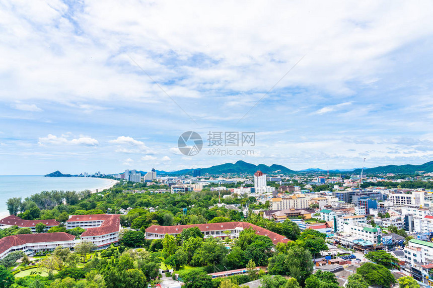 泰国海湾周围华兴市的美丽风景与城图片