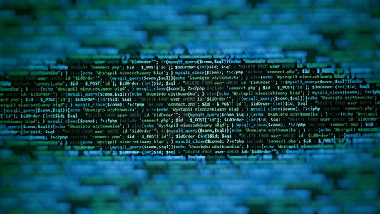 蓝绿色独特的背景笔记本电脑屏幕上的编程语言程序代码PHPHTMLJavaScript网站笔记本电脑上的计算机代码背景图片