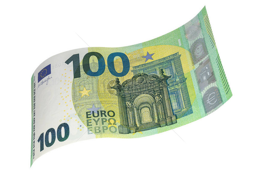 以白人背景为背景的100欧元新钞票样本货币图片