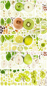 大量绿色水果切片和叶子收藏图片