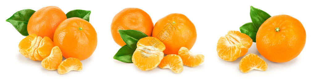 含白背景的叶子的橘子或国语水果图片