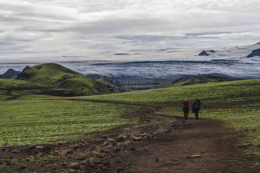 2018年8月在冰岛高地的Laugavegur长途Laugav图片