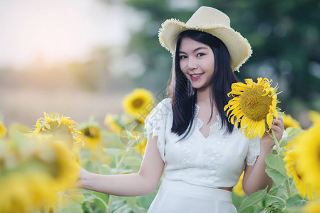 向日葵花海里的美女图片