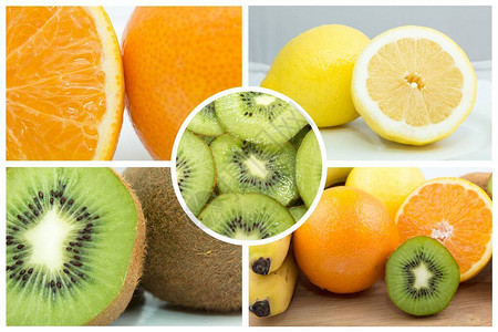 一组多汁鲜亮的水果切成两半的照片图片