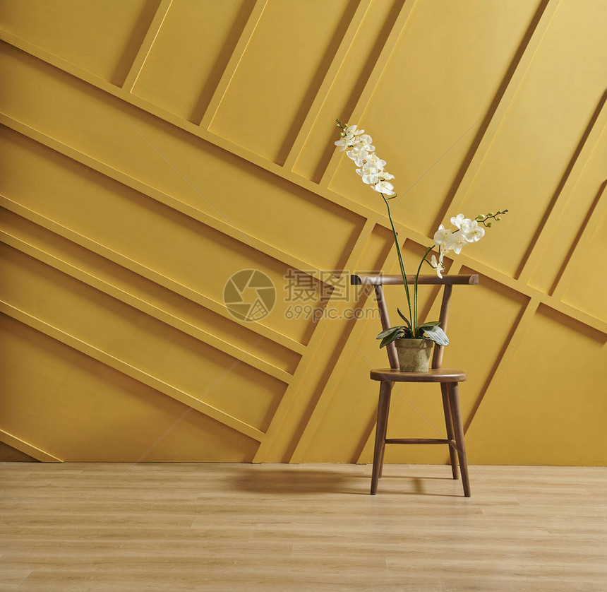 黄色立体墙壁纸装饰背景与家居物品图片