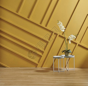 黄色立体墙壁纸装饰背景与家居物品图片