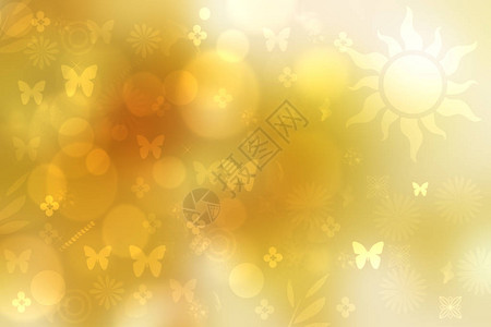 抽象明亮的渐变运动春季或夏季景观纹理背景与天然金黄色散景灯太阳蝴蝶和花朵美丽的背背景图片