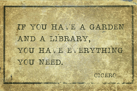 如果你有花园和图书馆古罗马哲学家西塞罗的话语印在古背景图片