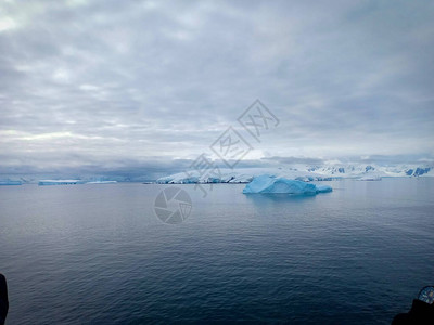 在南极洲和蓝色海洋的浮动冰山图片