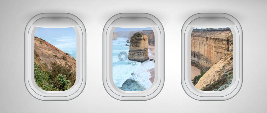 从三个飞机窗口看到十二个信使的海岸线假期和旅行图片