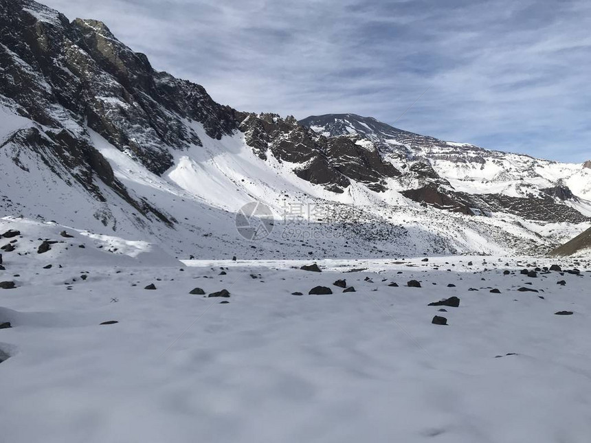 智利山雪和山谷景观图片