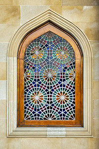 沙巴卡的玻璃窗是阿塞拜疆民族主人制造的背景图片