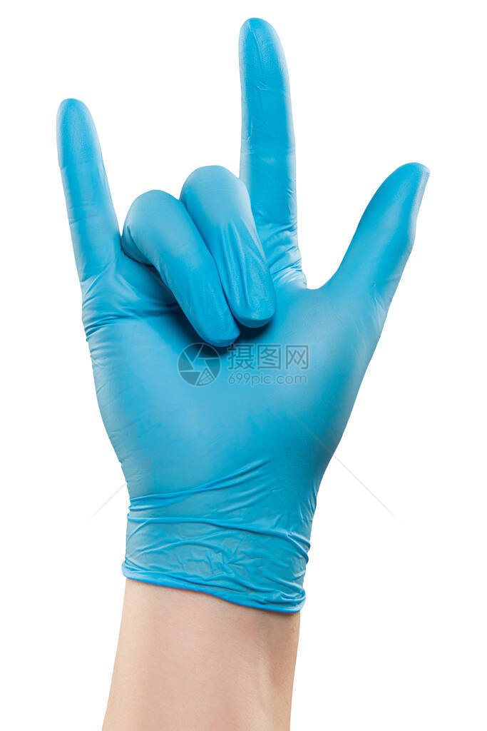 男医生用蓝色手套握着蓝手套图片