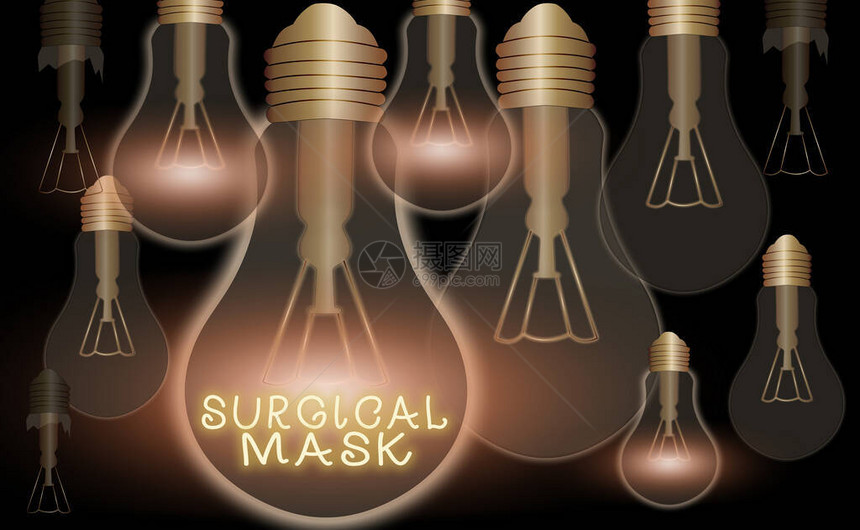 显示外科口罩的文字符号医疗专业人员在手术和护理期间佩戴的商业照片文字逼真的彩色复古灯泡创意标志解决图片