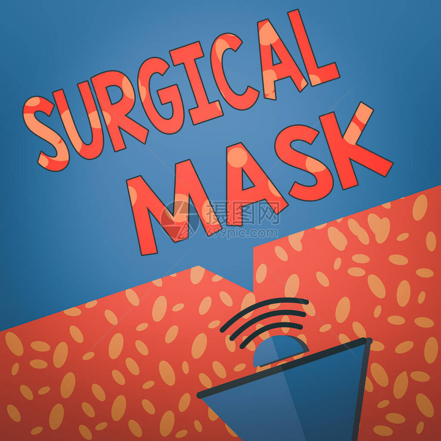 显示外科口罩的书写笔记医疗专业人员在手术期间和护理期间佩戴带有声音图标和空白几何语音气泡的扩音器半图片