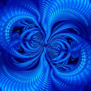 极端虹彩反射基于PVC塑料水管的霓虹蓝和生动的靛蓝色错综复杂的对称抽象图案形插画
