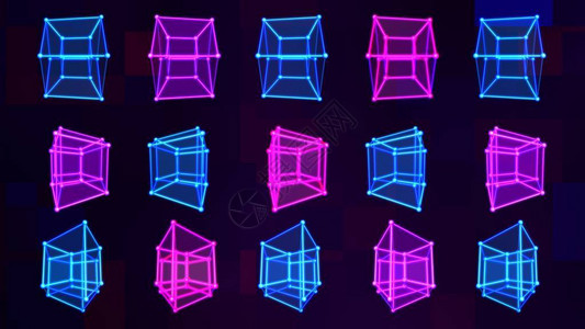 4D具有三维视觉神经颜色的四维超立方体宇宙魔方阵列矩阵图片