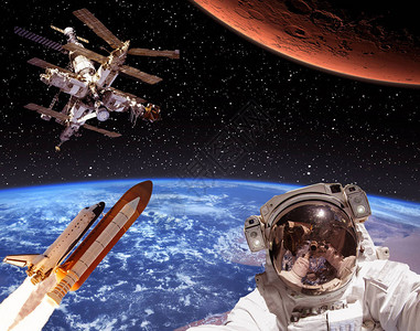 宇航员火星人和火箭美国航天局提供的这图片
