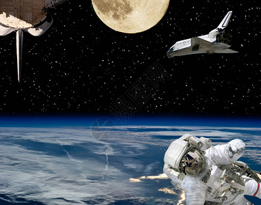 宇航员宇宙飞船和月球图片