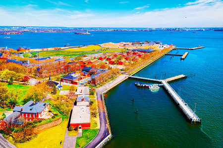 美国纽约市曼哈顿地区上纽约湾总督岛鸟瞰图美国美国建筑纽图片