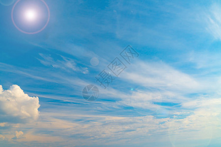 蓝色天空中的白云团状图片