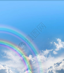 双彩虹蓝天消息背景左侧有两条美丽的彩虹弧图片