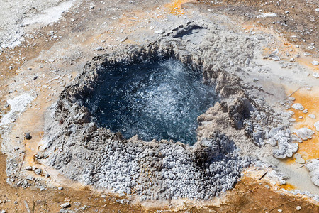 黄石公园的一片沸腾的蓝水池图片
