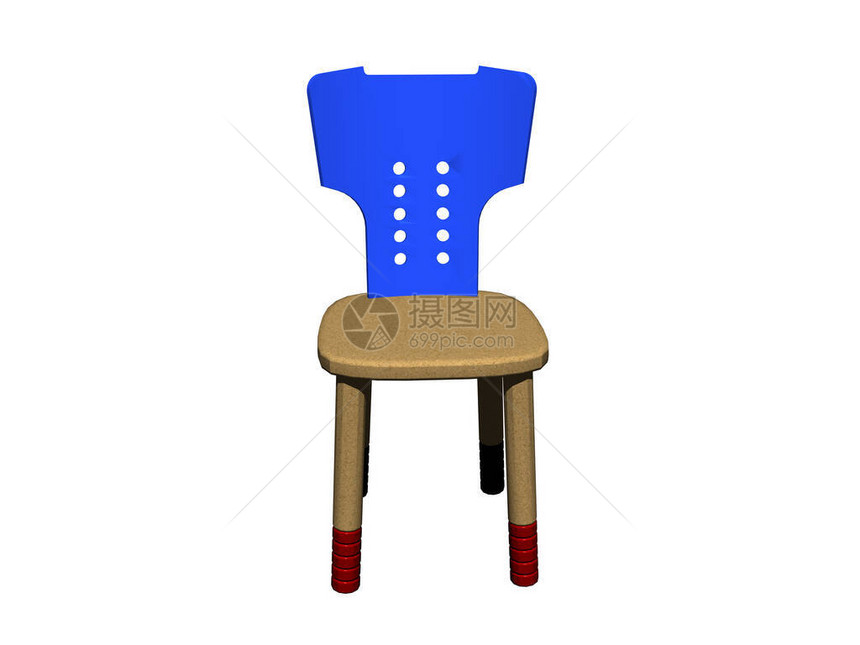 带蓝色靠背的简单木制厨房椅图片