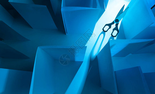 蓝纸迷宫的剪刀官僚主义题的概念图片