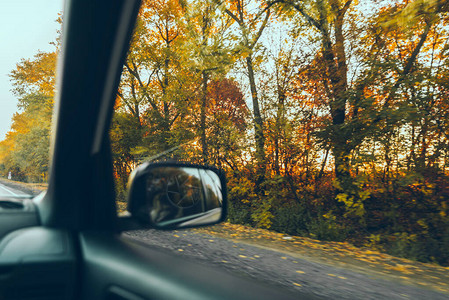 直通黄叶直流高速公路的秋季汽图片