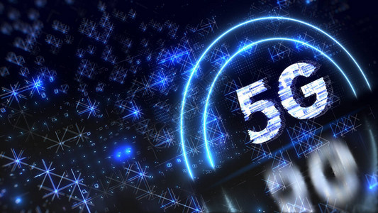 5G网络无线系统和互联网概念符号抽象网络背景上的NeonGli图片