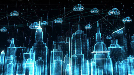 数字城市和云计算使用人工智能5G高速连接数据分析数字据网络连接和图片