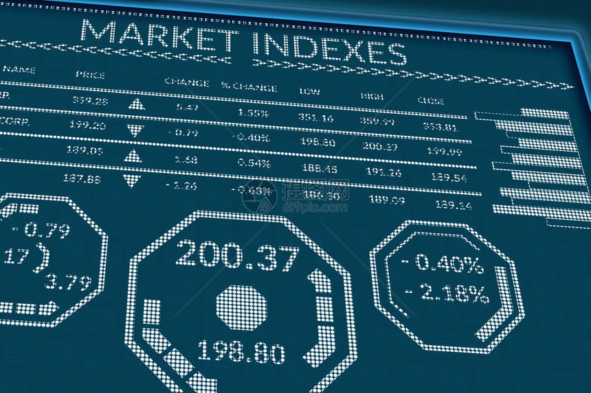 像素屏幕上的股票市场指数或外汇交易数据图片
