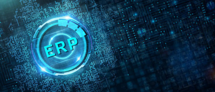 企业资源规划ERP概念商人点击业务管理软件按钮商业技术互联图片